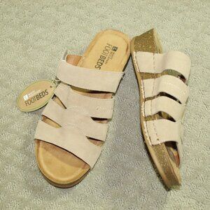 NEW Footbeds by White Mountain Women's 11M Tan Leather Platform Slides